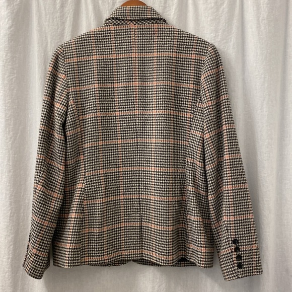 Vintage L.L. Bean Wool Women's Blazer Black Pink Cream Houndstooth Size L - Picture 4 of 8